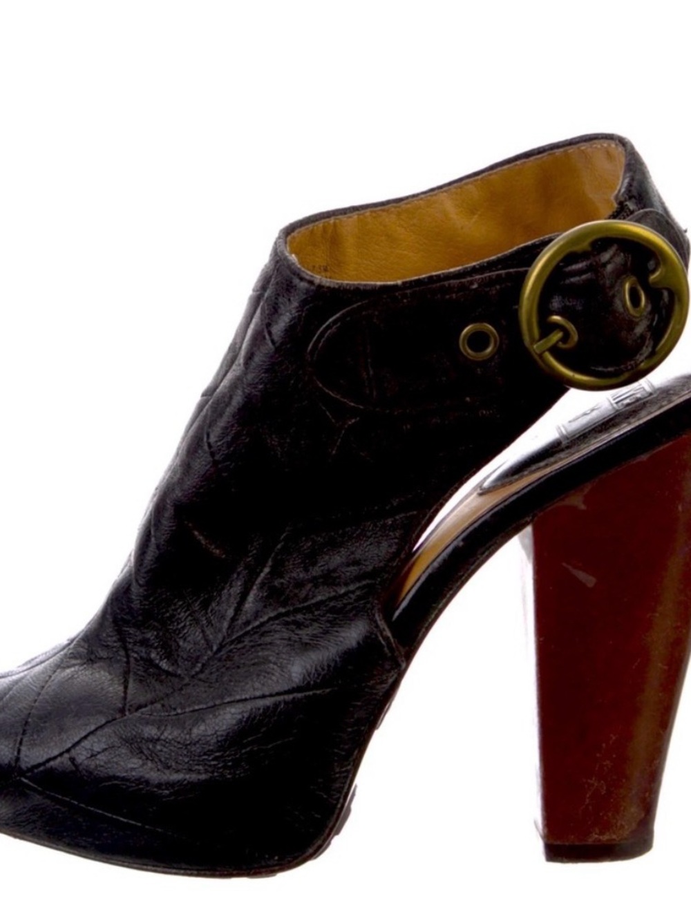 Frye - Emily Slingback - Black Leather platform peep-toe | Size 7